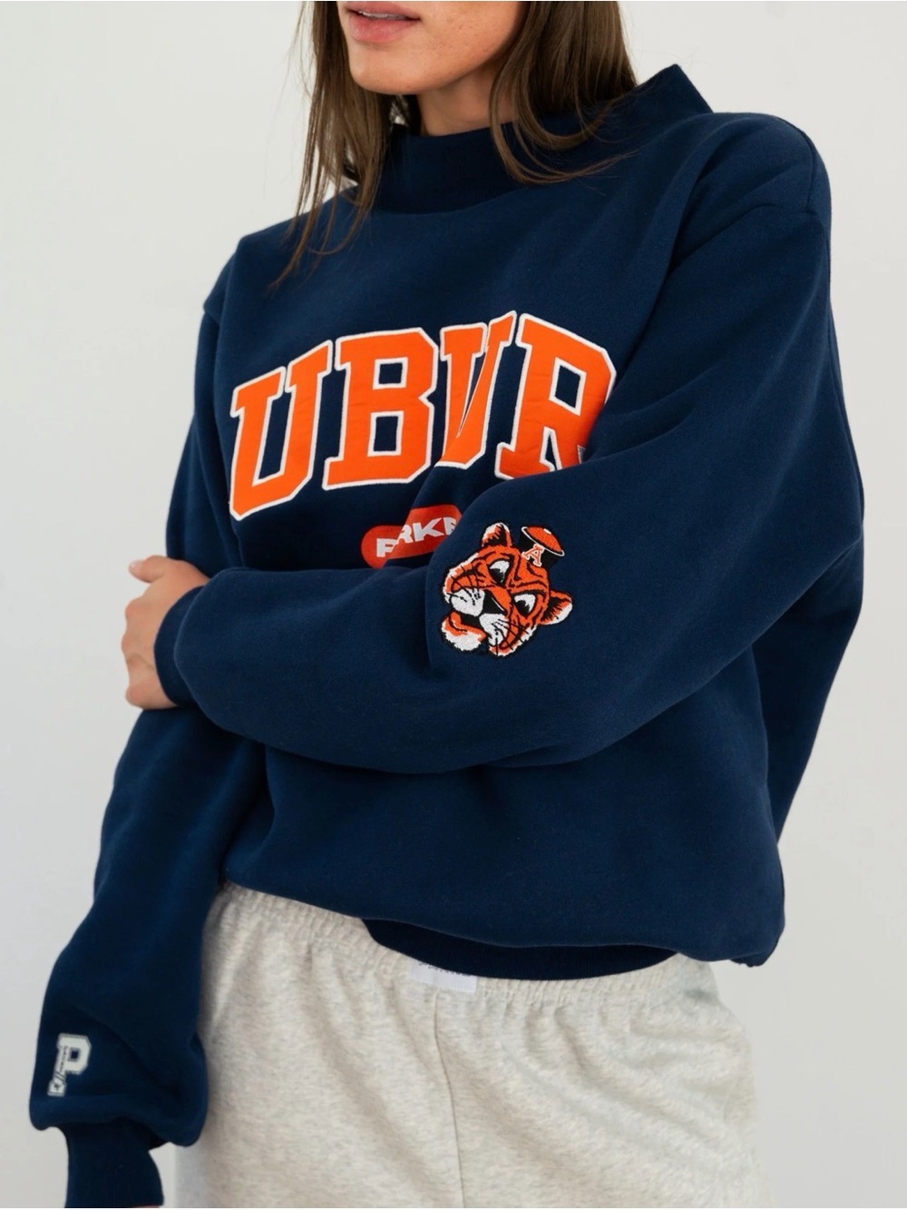 Women's Navy Graphic Crewneck Sweatshirt with Orange Logo